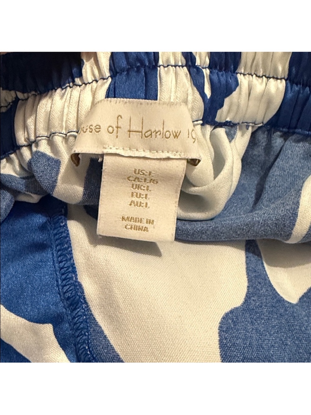 House of Harlow Blue White Wide Leg Satin Trouser Pants Size Large High Rise - Picture 5 of 7